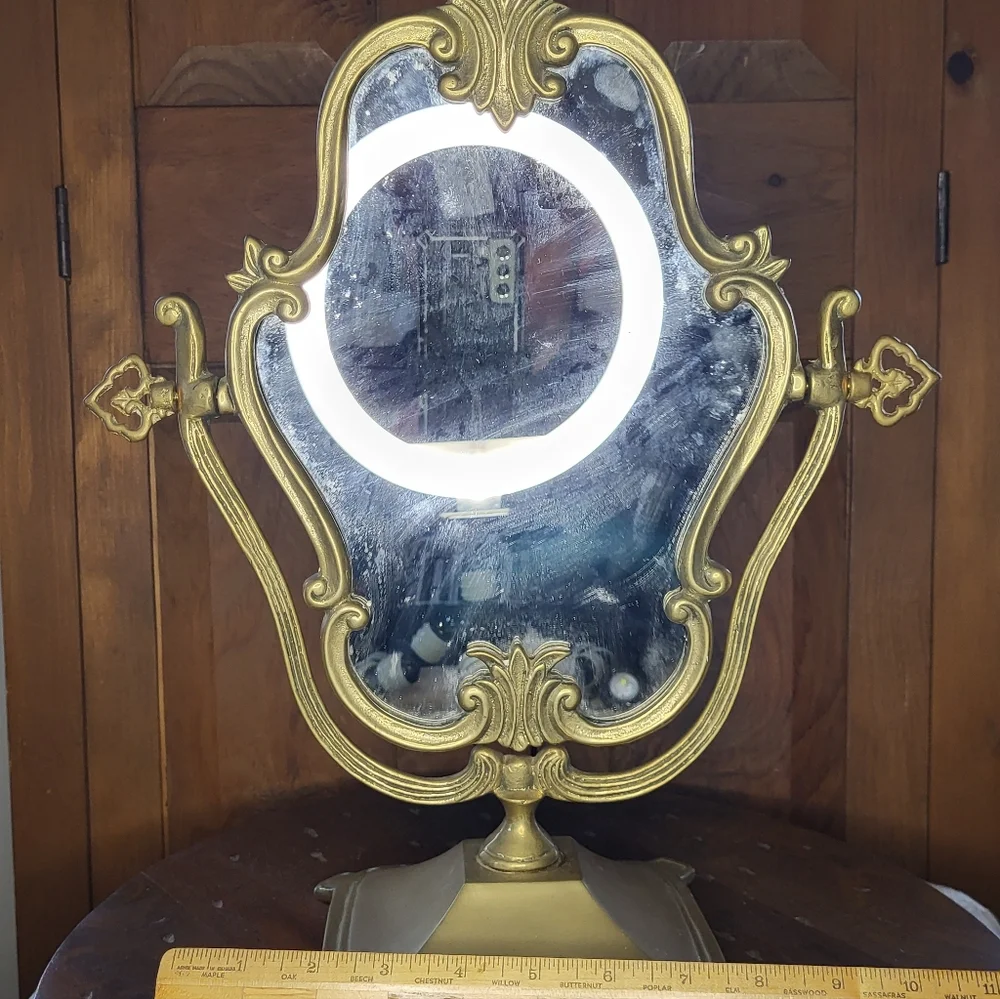 Vintage Brass Ornate Vanity Mirror - Picture 10 of 15